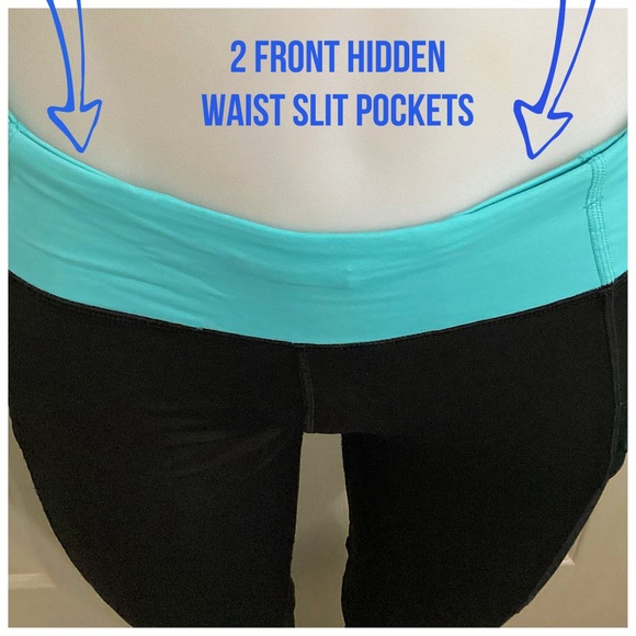 Lululemon, Black & Turquoise Blue, Ankle Cropped Leggings. Size 8 - Picture 3 of 7